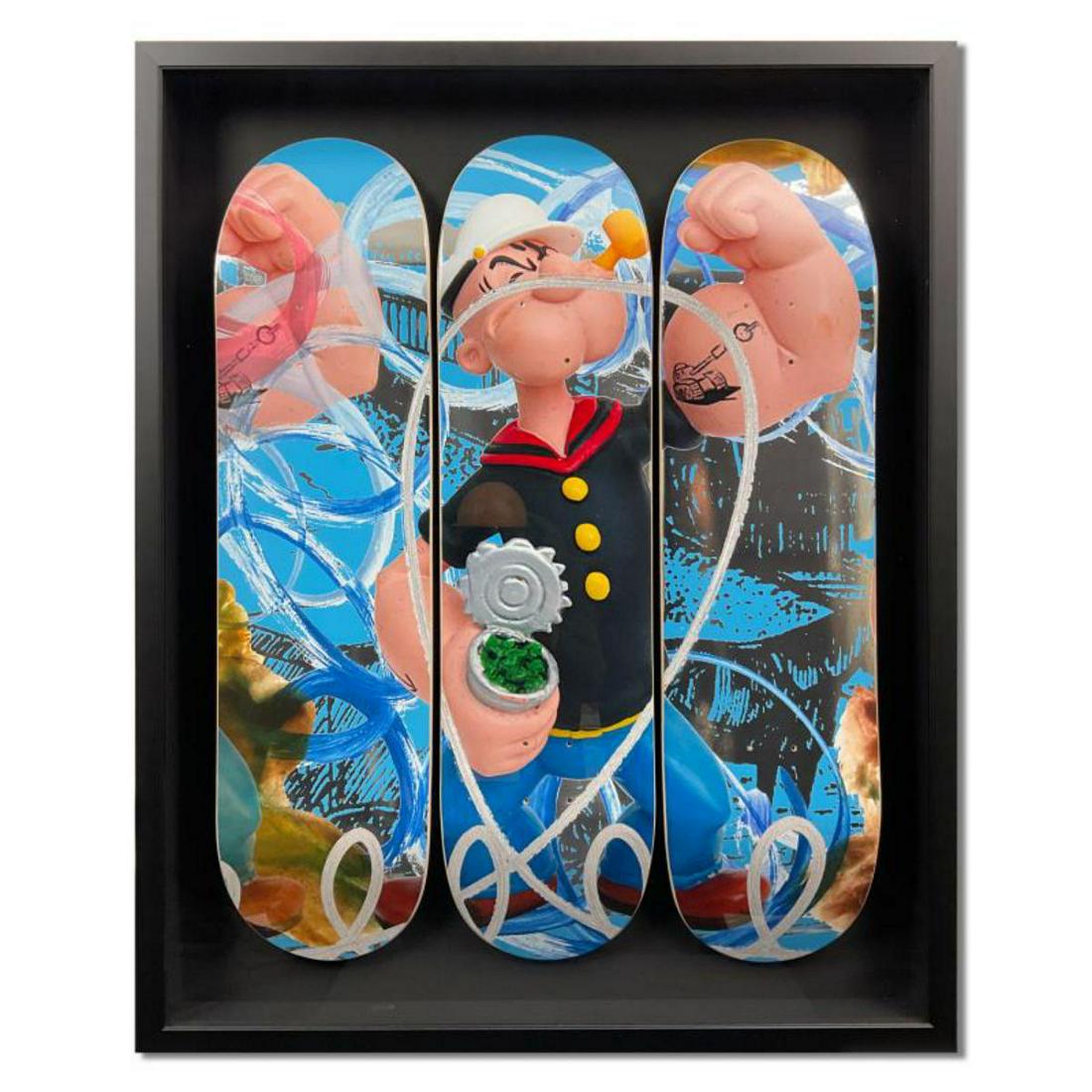 Jeff Koons, "Popeye Skateboard" Framed Limited Edition Skateboard Triptych, Numbered and Plate (1 of 1)