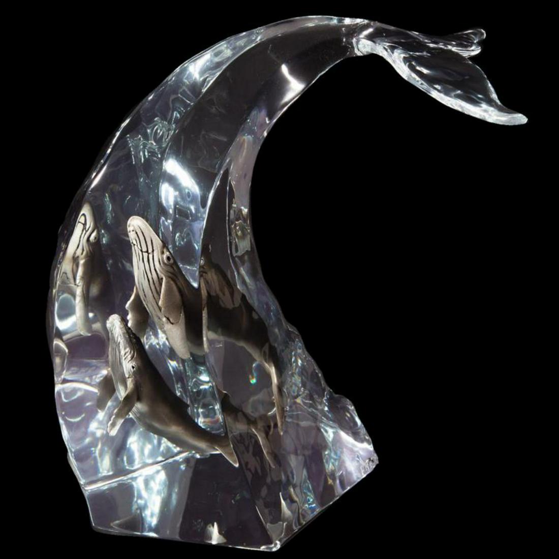 Kitty Cantrell, "Humpback Dance" Limited Edition Mixed Media Lucite Sculpture with COA.: "Humpback Dance" is a limited edition mixed media lucite sculpture by Kitty Cantrell. Engraved with the artists signature and number, this piece comes with a certificate of authenticity. Measures appr