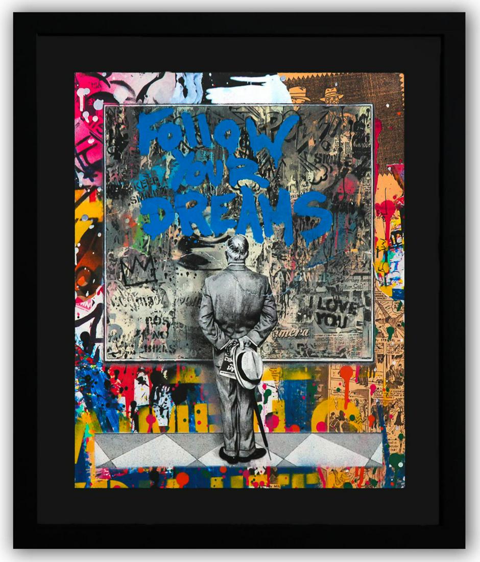 Mr. Brainwash- Original Mixed Media on Deckled Edge Paper "Street Connoisseur- Follow Your Dream (1 of 5)