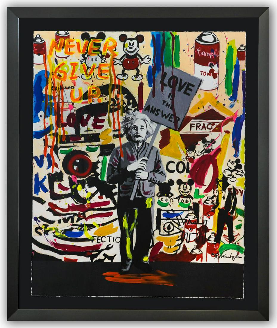Nastya Rovenskaya- Original Mixed Media on Paper "Einstein's Placard" (1 of 2)