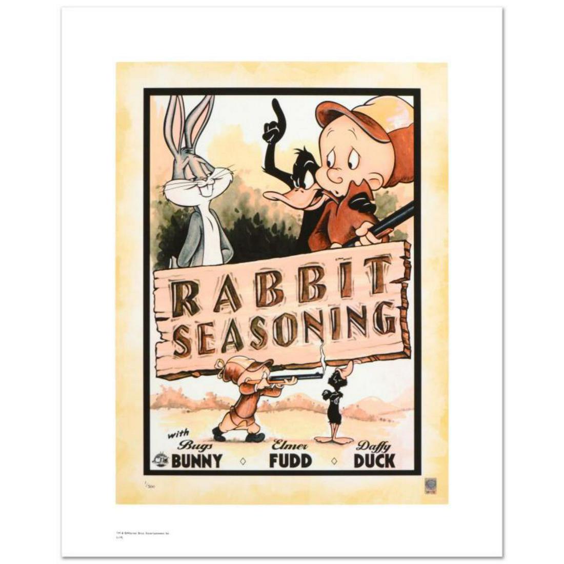 "Rabbit Seasoning" Limited Edition Giclee from Warner Bros., Numbered with Hologram Seal and: "Rabbit Seasoning" is a limited edition giclee on paper from Warner Bros., numbered with hologram seal of Authenticity. Also, includes Certificate of Authenticity! Measures approx. 16" x 20" (with bor
