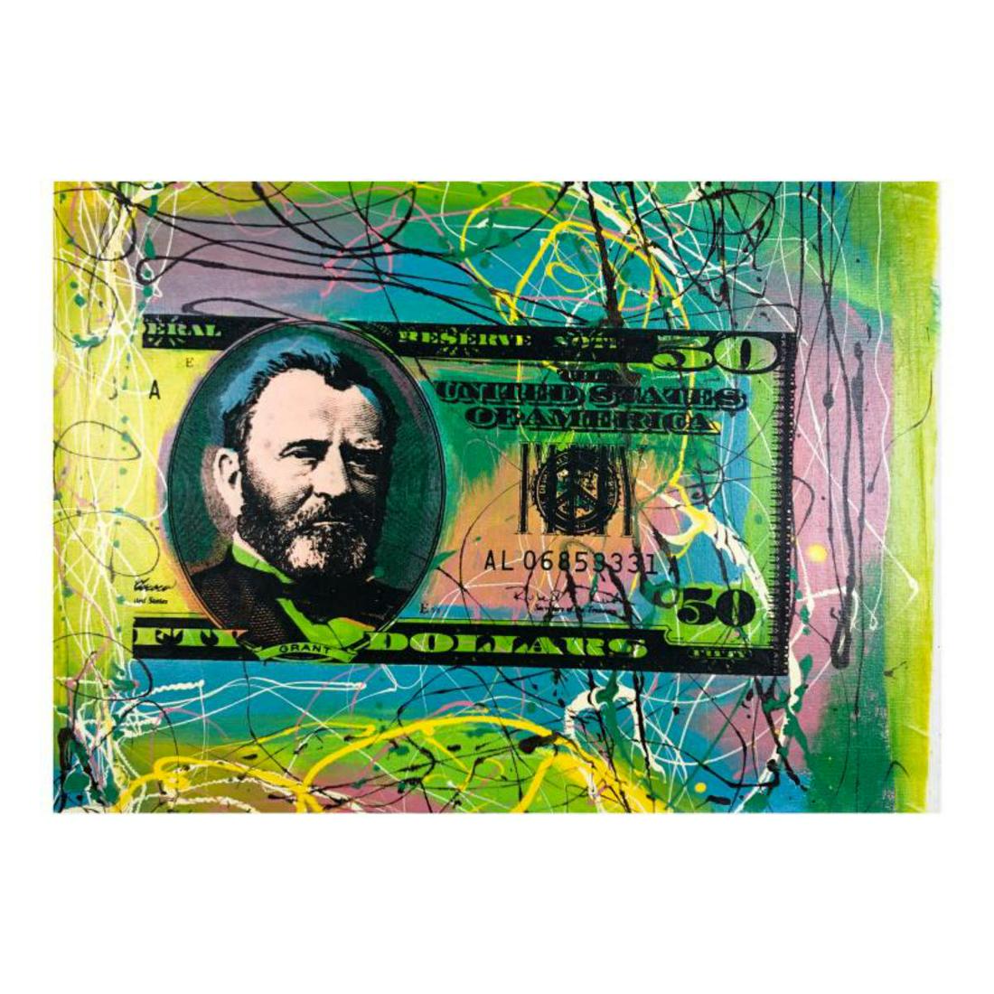 Steve Kaufman (1960-2010) "50 Dollar Bill" Hand Signed and Numbered Limited Edition Hand Pulled (1 of 2)