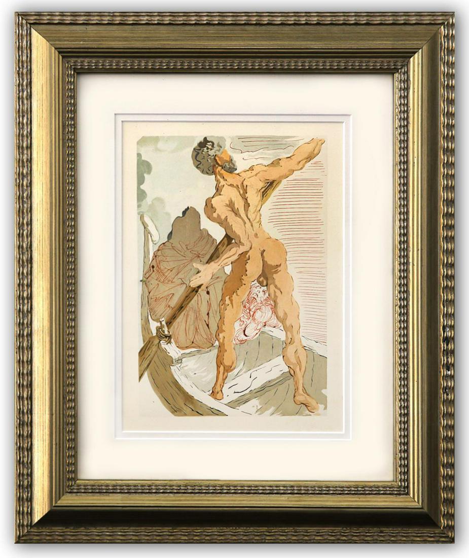 Salvador Dali- Original Color Woodcut on B.F.K. Rives Paper "Inferno 3": Artist: Salvador Dali. Medium: Original Color Woodcut on B.F.K. Rives Paper. Title: Inferno 3. Size (Unframed): 13" x 10". Measures approx. (Framed): 22" x 18". Certificate of Authenticity: Is include