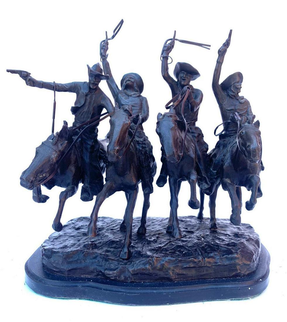 Frederic Remington Bronze Sculpture "Coming Through the Rye ": Artist: Frederic Remington. Medium: Bronze Sculpture . Title: Coming Through the Rye . Size: 11X12X12". Additional: Collectors West inc - USA 1980 . Reference# 32135.