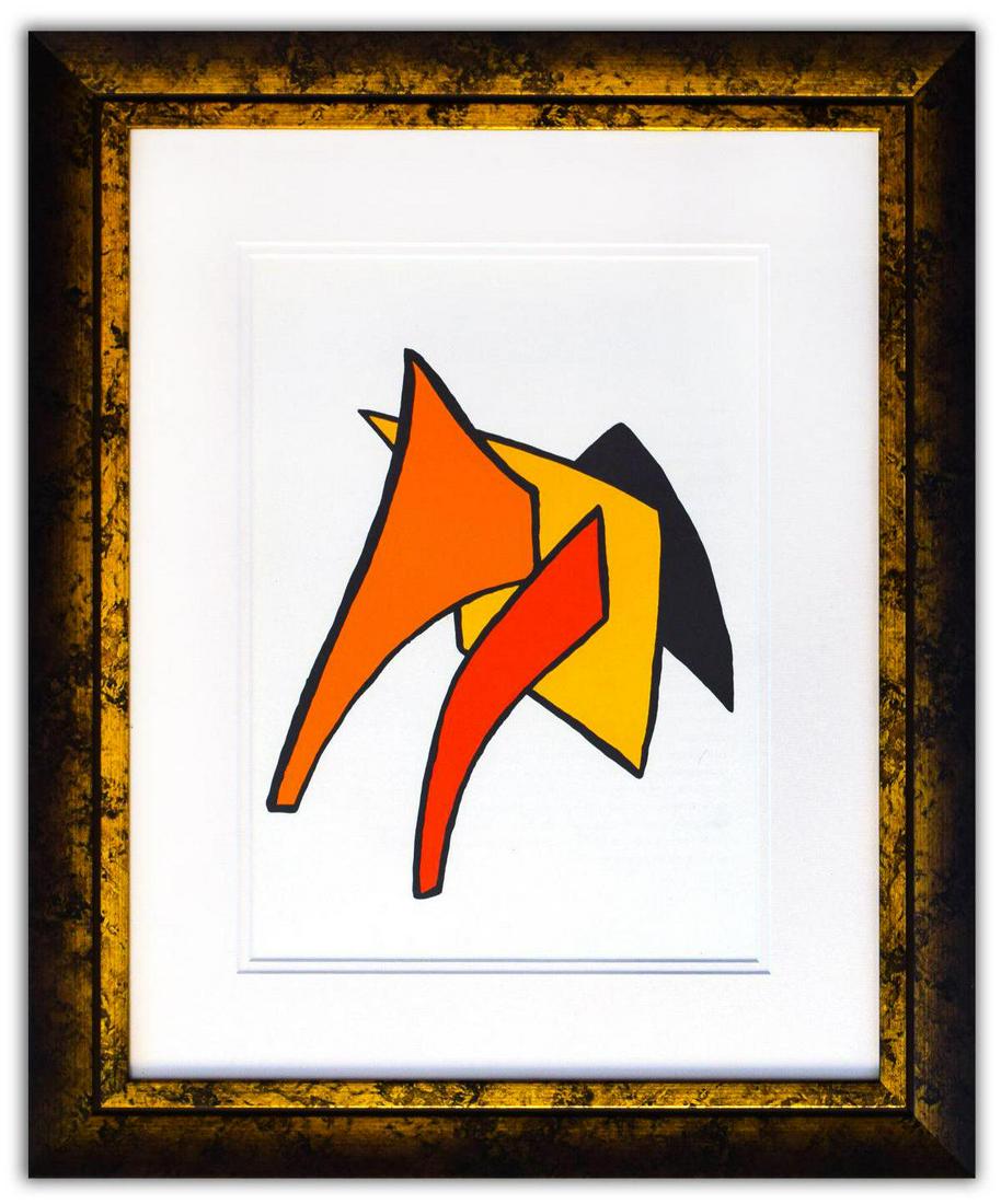 Alexander Calder- Lithograph "DLM141 - Lune jaune et porc qui pique": Artist: Alexander Calder. Medium: Lithograph. Title: DLM141 - Lune jaune et porc qui pique. Size (Unframed): 15" x 11". Measures approx. (Framed): 25" x 20". Certificate of Authenticity: Is included. 