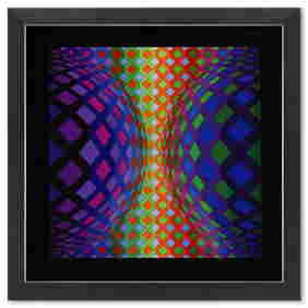 Victor Vasarely (1908-1997), "Reech de la sÃ©rie Structures Universelles De L'Octogone" Framed 1975 (1 of 1)