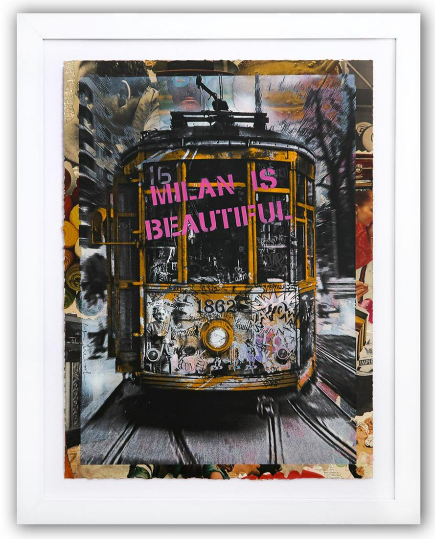 Mr. Brainwash- Original Mixed Media on Deckled Edge Paper "Milan is Beautiful" (1 of 5)