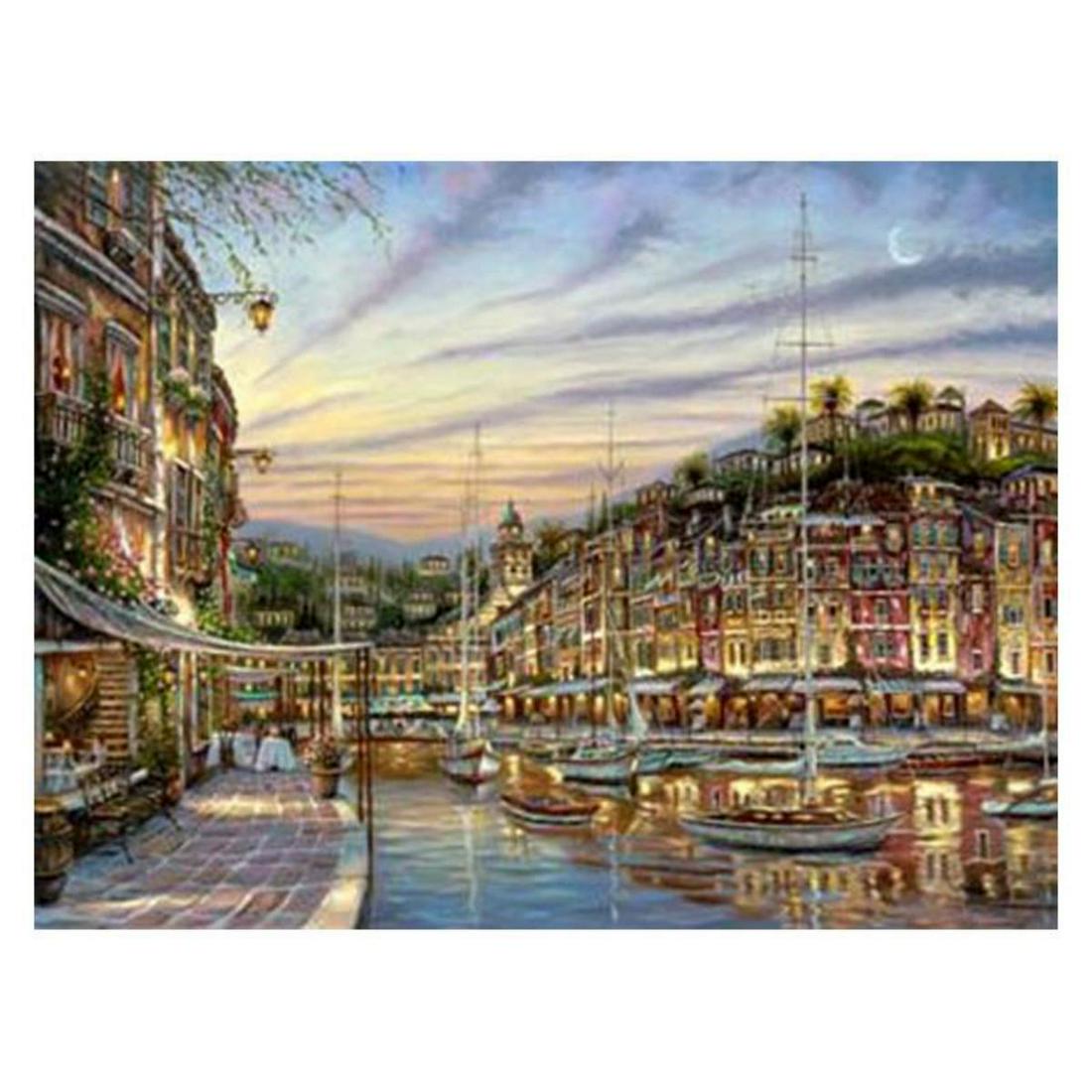 Robert Finale, "Portofino Villas" Hand Signed, Artist Embellished Limited Edition on Canvas with (1 of 1)