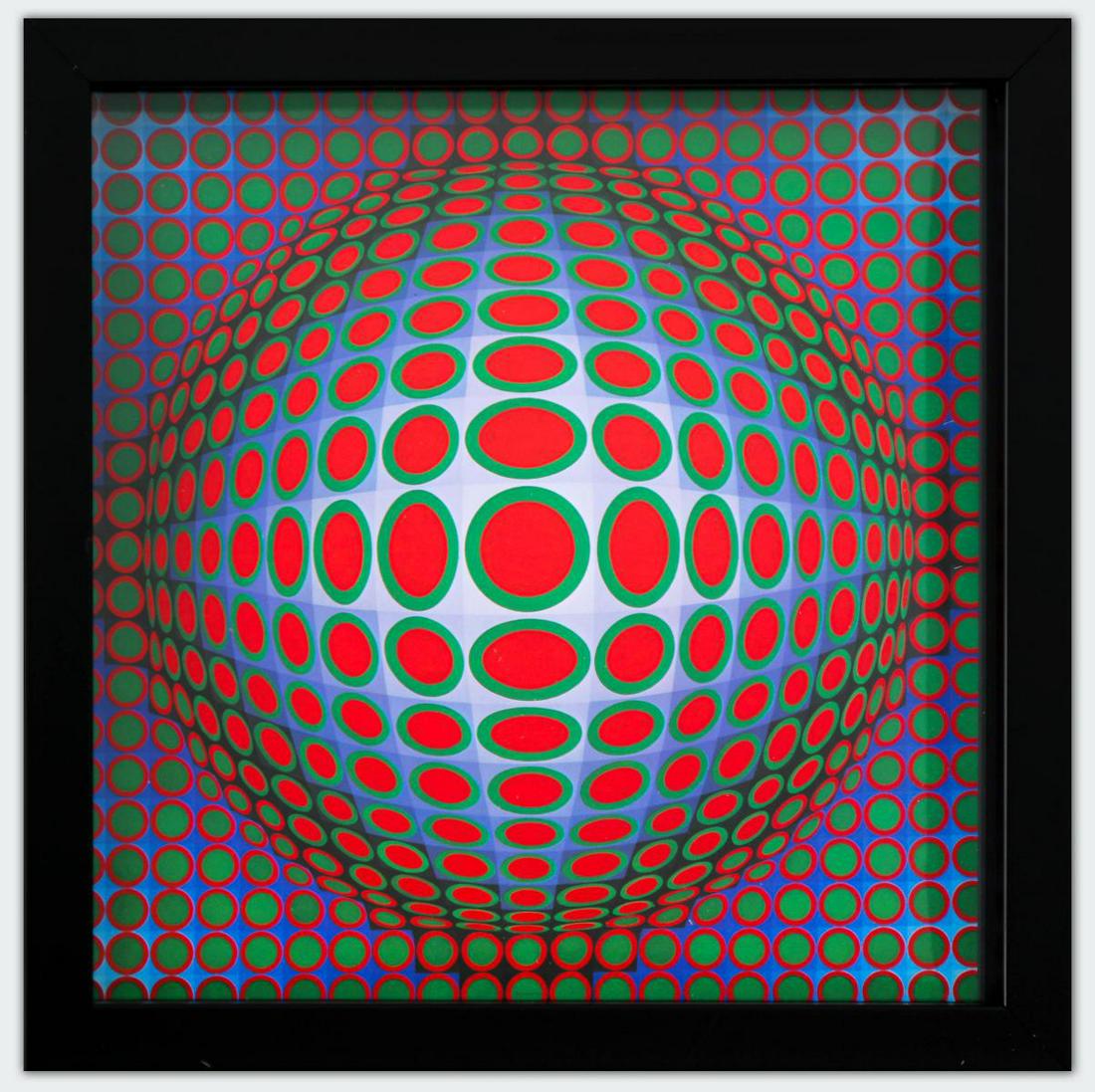Victor Vasarely- Heliogravure Print "Untitled": Artist: Victor Vasarely. Medium: Heliogravure Print. Title: Untitled. Size: 10" x 10". Measures approx. 12" x 12" (framed). Additional: Custom Framed. Reference#: 21497.