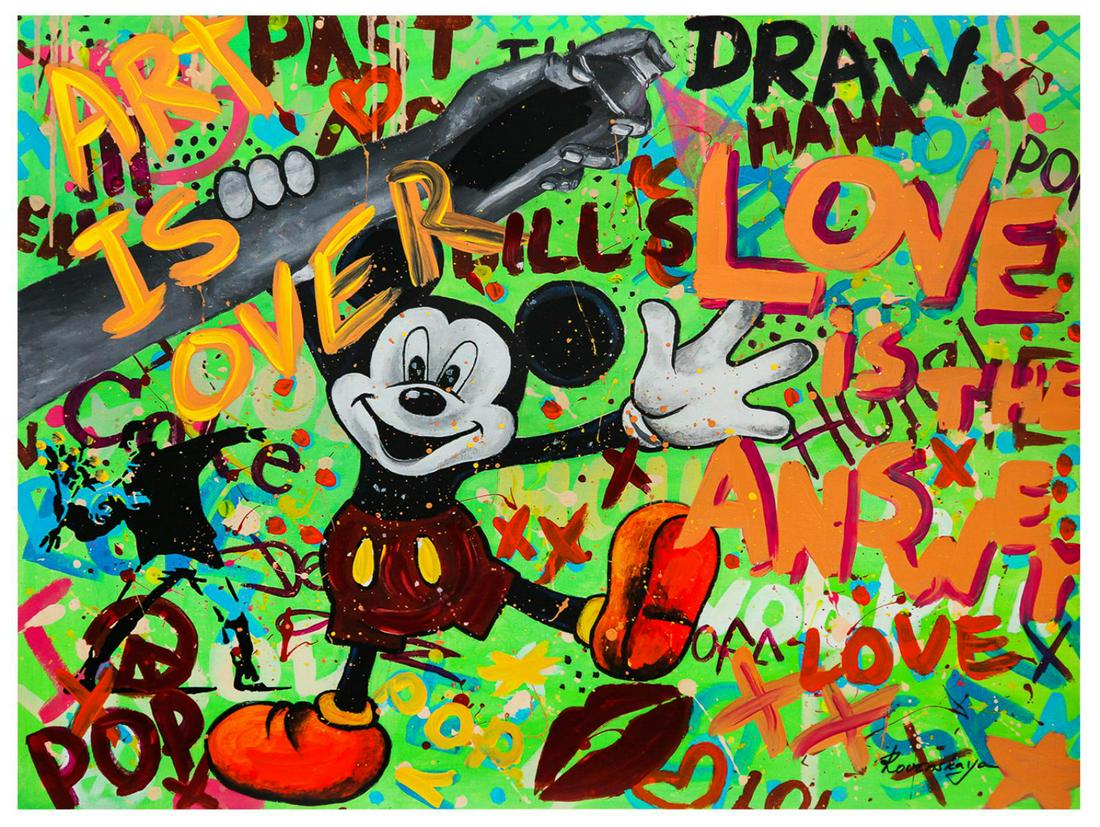 Nastya Rovenskaya- Mixed Media "Mickey Mouse In Love" (1 of 1)
