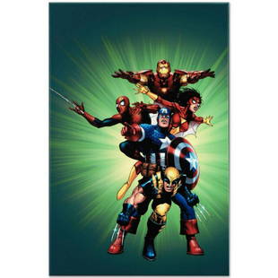 Marvel Comics "Wizard #136" Numbered Limited Edition Giclee on Canvas by Jim Cheung with COA.: A piece of comic book history, this limited edition, from original art by Jim Cheung, depicts the classic characters Wolverine, Captain America, Spider Woman, Spider-Man and Iron Man. Jim Cheung was n