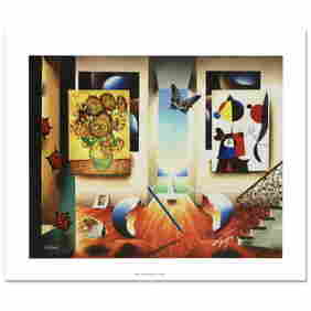 Miro and Sunflowers Limited Edition Giclee on Canvas by Ferjo, Numbered and Hand Signed by the (1 of 1)