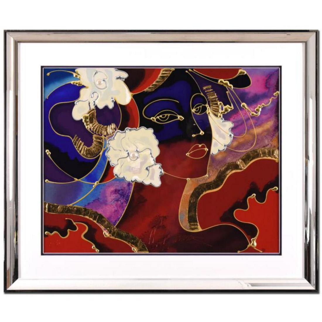Martiros Manoukian, "Golden Shimmer" Framed Limited Edition Mixed Media Silkscreen, PP Numbered and: Golden Shimmer is a limited edition mixed media silkscreen on paper by Martiros Manoukian, PP numbered and hand signed by the artist. This piece comes custom framed with a mirror-like finish. Includes