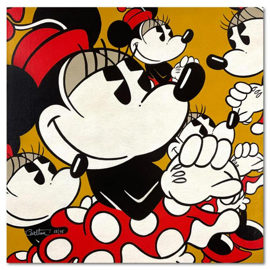 Trevor Carlton, "Many Minnies" Limited Edition on Gallery Wrapped Canvas from Disney Fine Art,: Many Minnies is a limited edition giclee on canvas by Trevor Carlton, numbered 68/95 and hand signed by the artist. This piece is gallery wrapped and licensed by Disney Fine Art. Includes Letter of Au