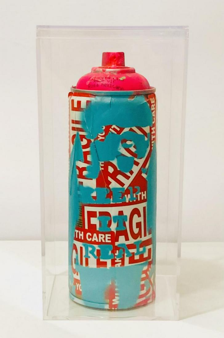 E.M. Zax Mixed Media original on artist used spray can in lucite display box "Keep it Real" (1 of 2)