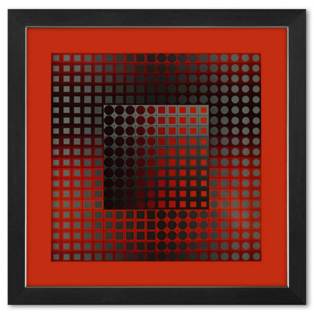 Victor Vasarely (1908-1997), "Zett - RG de la sÃ©rie Folklore Planetaire" Framed 1971 Heliogravure: Zett - RG de la sÃ©rie Folklore Planetaire is a heliogravure print on paper, published in 1971, by Victor Vasarely (1908-1997). This piece comes custom framed, with a letter of authenticity and with