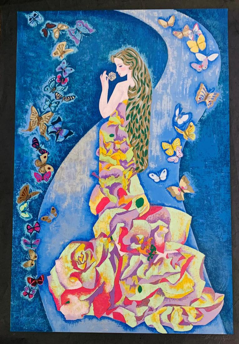 ZHOU LING- Serigraph on rice paper: Artist: ZHOU LING. Medium: Serigraph on rice paper. Size: 36" x 24". Signature: Hand signed and numbered. Reference#: 28262.