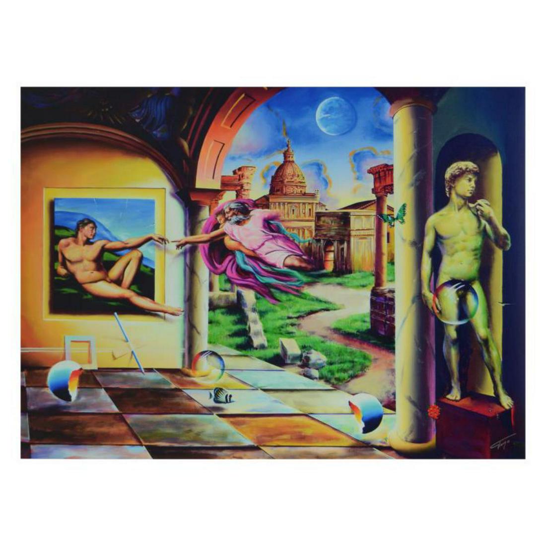 Ferjo, "Creation of a Man" Limited Edition on Canvas, Numbered and Signed with Letter of: Creation of a Man is a limited edition giclee on canvas, bearing Ferjo's authorized signature. Includes Letter of Authenticity. Measures approx. 36" x 27" (image). This item requires special handling