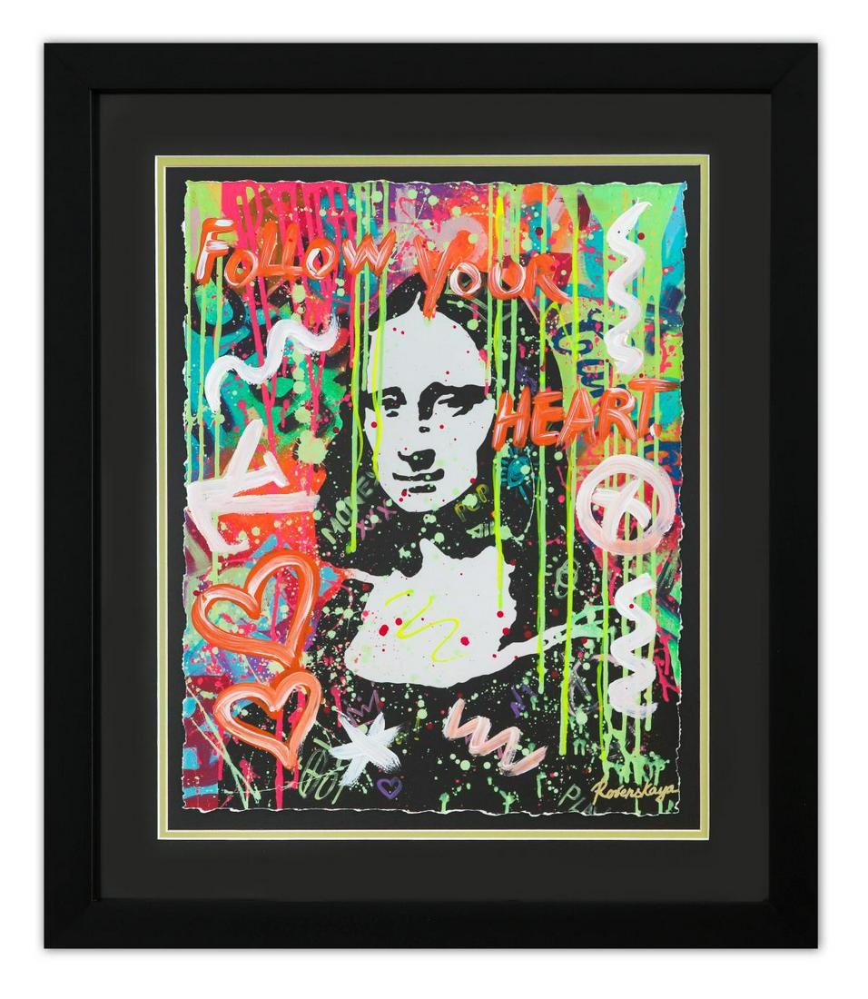 Nastya Rovenskaya- Original Mixed Media on Paper "The Colours of Mona Lisa": Artist: Nastya Rovenskaya. Medium: Original Mixed Media on Paper. Title: The Colours of Mona Lisa. Size: 19" x 15". Measures approx. 29" x 25" (framed). Signature: Hand Signed by the artist. Certifica