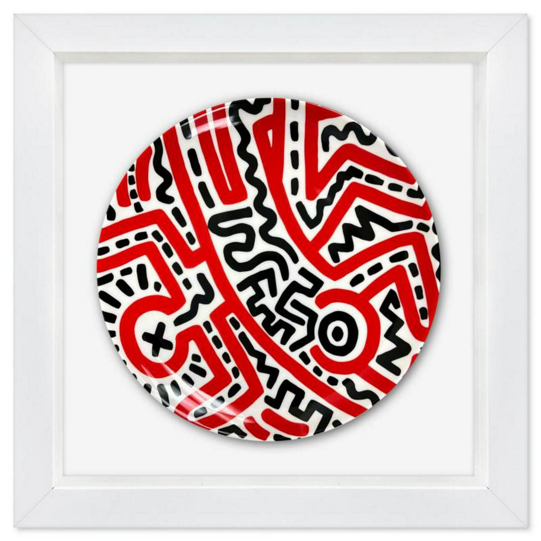 Keith Haring (1958-1990), Framed Limited Edition Plate with Letter of Authenticity. (1 of 2)