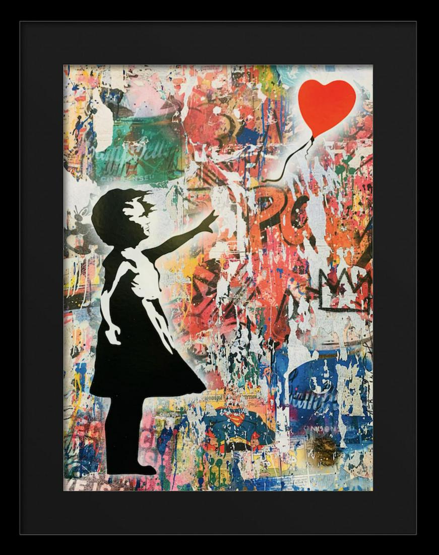 Mr. Brainwash- Original Mixed Media on Deckled Edge Paper "Balloon Girl" (1 of 4)