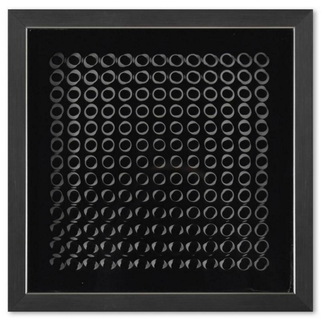 Victor Vasarely (1908-1997), "Trois Dimensions Optique de la sÃ©rie Cinetiques" Framed 1973: Trois Dimensions Optique de la sÃ©rie Cinetiques is a dimensional artwork, published in 1973, by Victor Vasarely (1908-1997). This piece comes custom framed, with a letter of authenticity and with a