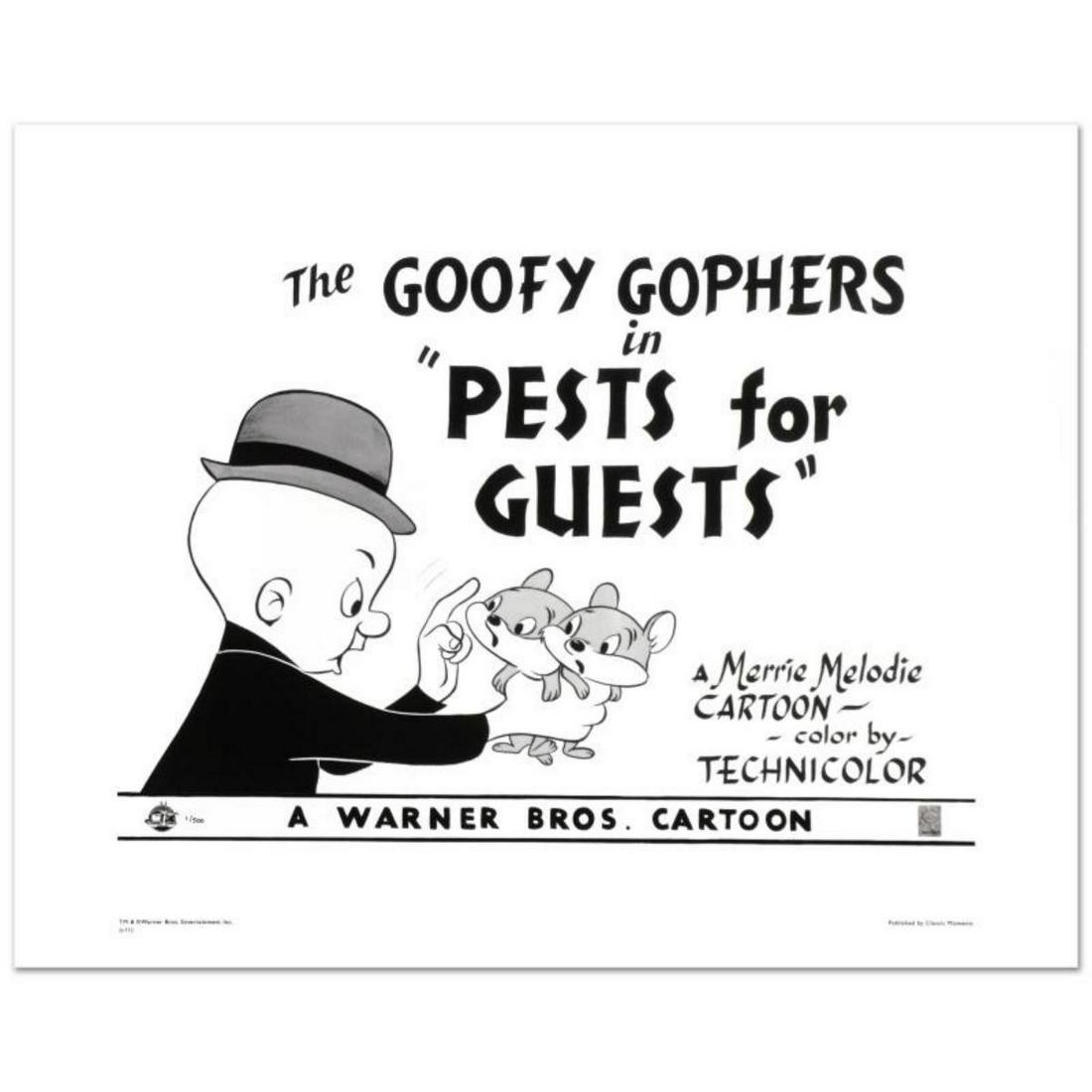 Goofy Gophers Limited Edition Giclee from Warner Bros., Numbered with Hologram Seal and Certificate: Goofy Gophers is a limited edition giclee on paper from Warner Bros., numbered with hologram seal of Authenticity. This image was originally used as a "lobby card" displayed in theater lobbies to publ