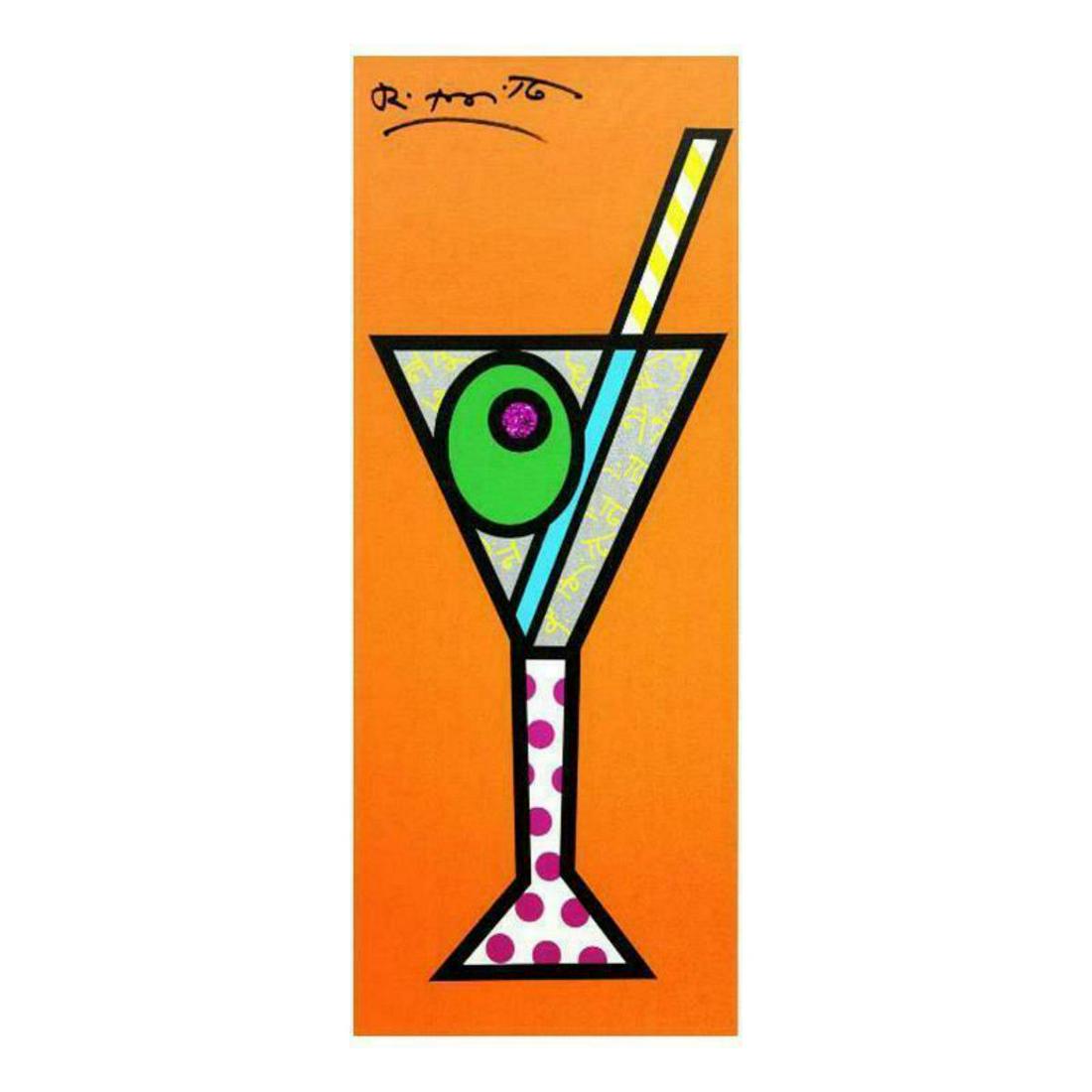 Britto, "Tangerine Martini" Hand Signed Limited Edition Giclee on Canvas; Authenticated (1 of 1)