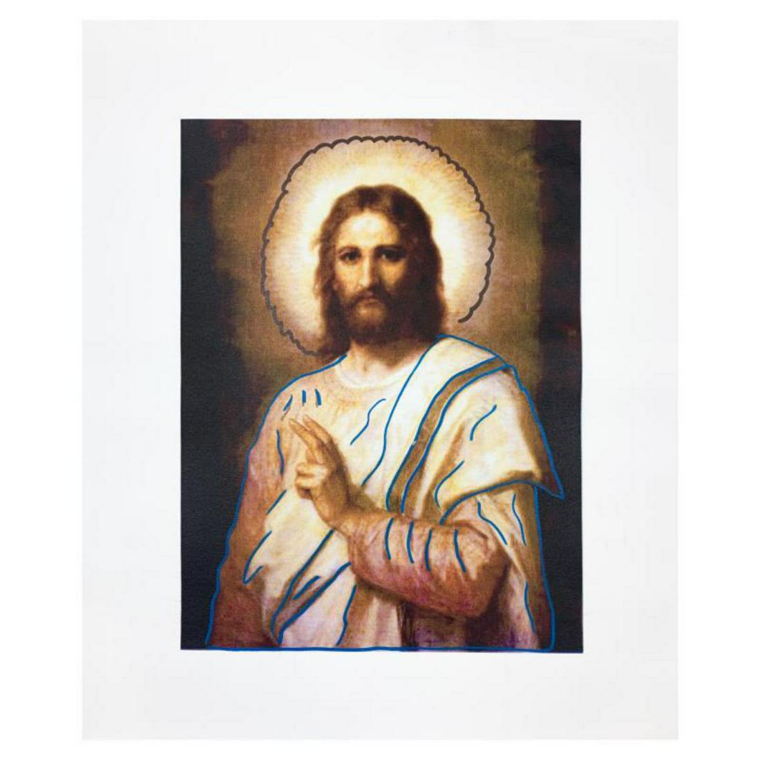 Steve Kaufman (1960-2010) "Jesus Peace (State 2)" Hand Signed and Numbered Limited Edition Hand (1 of 2)