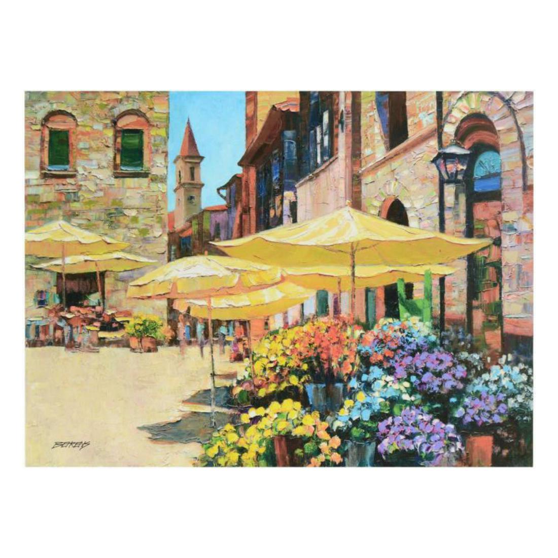 Howard Behrens (1933-2014), "Siena Flower Market" Limited Edition on Canvas, Numbered and Signed: Siena Flower Market is a limited edition giclee on canvas by Howard Behrens (1933-2014), numbered and bearing the authorized signature of the artist. This piece is from Behrens' Legacy Edition. Includ