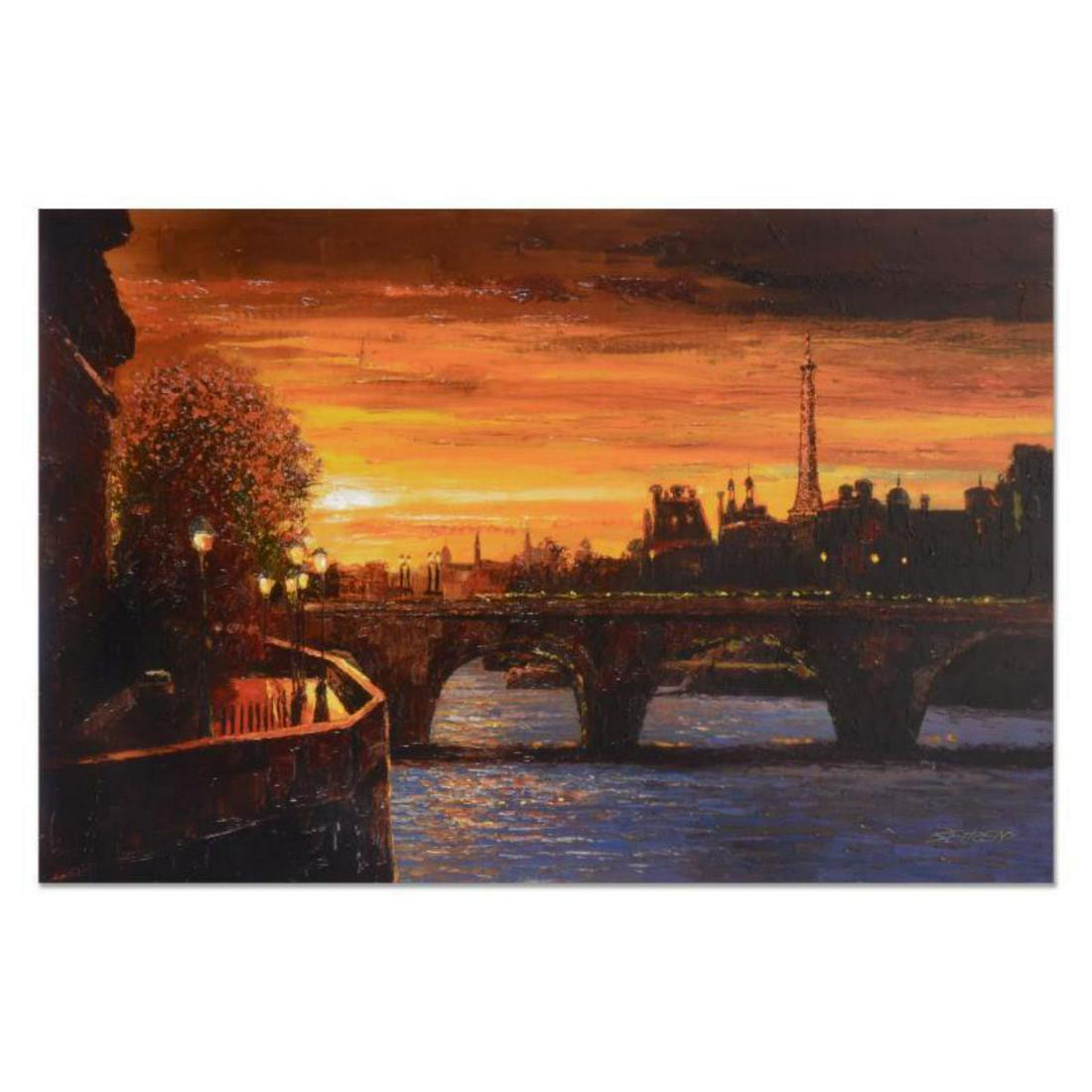 Howard Behrens (1933-2014), "Twilight On The Seine II" Limited Edition on Canvas, Numbered and: Twilight On The Seine II is a limited edition giclee on canvas by Howard Behrens (1933-2014), numbered and bearing the authorized signature of the artist. This piece is from Behrens' Legacy Edition. I