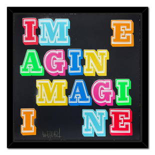 Ben Eine, "Imagine" Framed Hand Pulled Limited Edition Screen Print, Numbered and Hand Signed with: Imagine is a hand pulled limited edition screen print on paper with a spot varnish and hand deckled edges by Ben Eine. This piece is numbered and signed by the artist. Comes custom framed with Letter