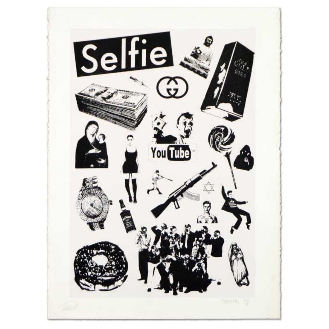 Padhia Avocado, "False Idols II: Plastic Jesus" Limited Edition Silkscreen, Numbered Hand Signed: False Idols II: Plastic Jesus is a limited edition silkscreen on deckle edge paper paper, numbered and hand signed by the artist. Includes Letter of Authenticity. Measures approx. Measures approx. 22"