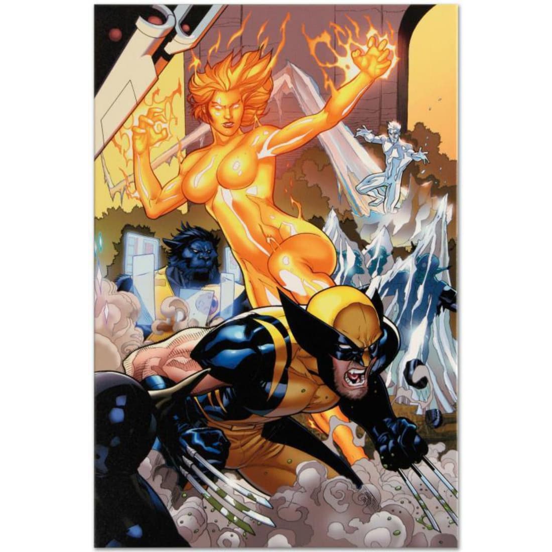 Marvel Comics "Secret Invasion: X-Men #4" Numbered Limited Edition Giclee on Canvas by Terry Dodson: A piece of comic book history, this limited edition, from original art by Terry Dodson, depicts the classic characters Wolverine, Silver Surfer and Magma. Known primarily for his work on the X-Men fra
