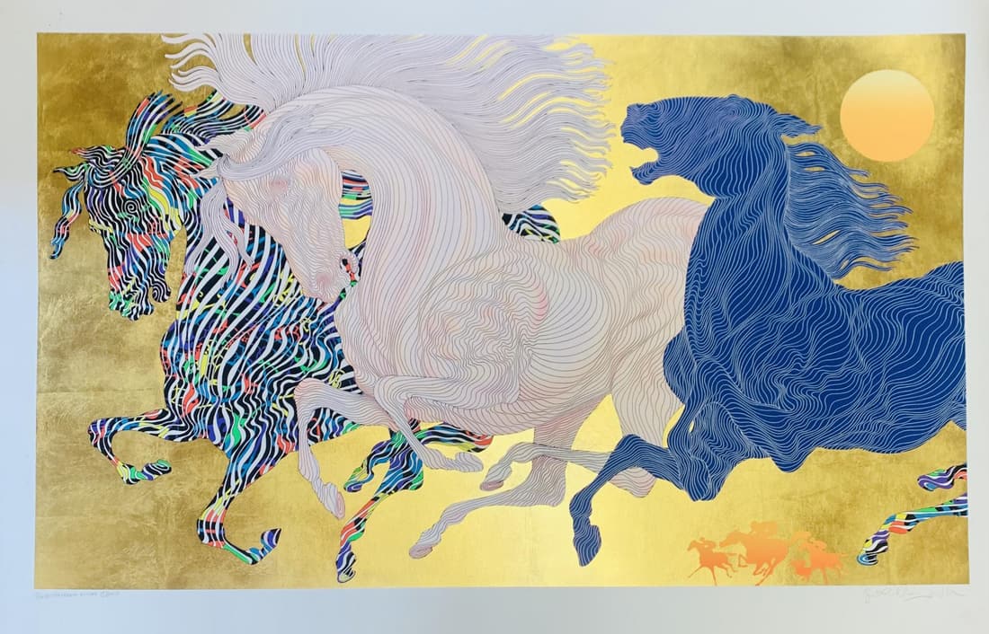 Guillaume Azoulay- Serigraph with silver leaf "Harlequin Horses" (1 of 3)