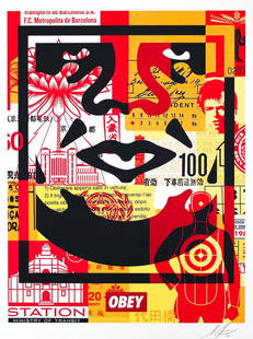 Shepard Fairey- Offset Lithograph "Face Collage": Artist: Shepard Fairey. Medium: Offset Lithograph. Title: Face Collage. Size: 24" x 18". Signature: Hand Signed by the artist. Additional: Hand signed offset Lithograph. Reference#: 20088.