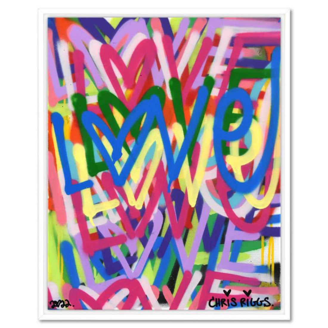 Chris Riggs, "Love" Framed Original Spray Paint Painting on Canvas, Hand Signed with Letter of (1 of 2)