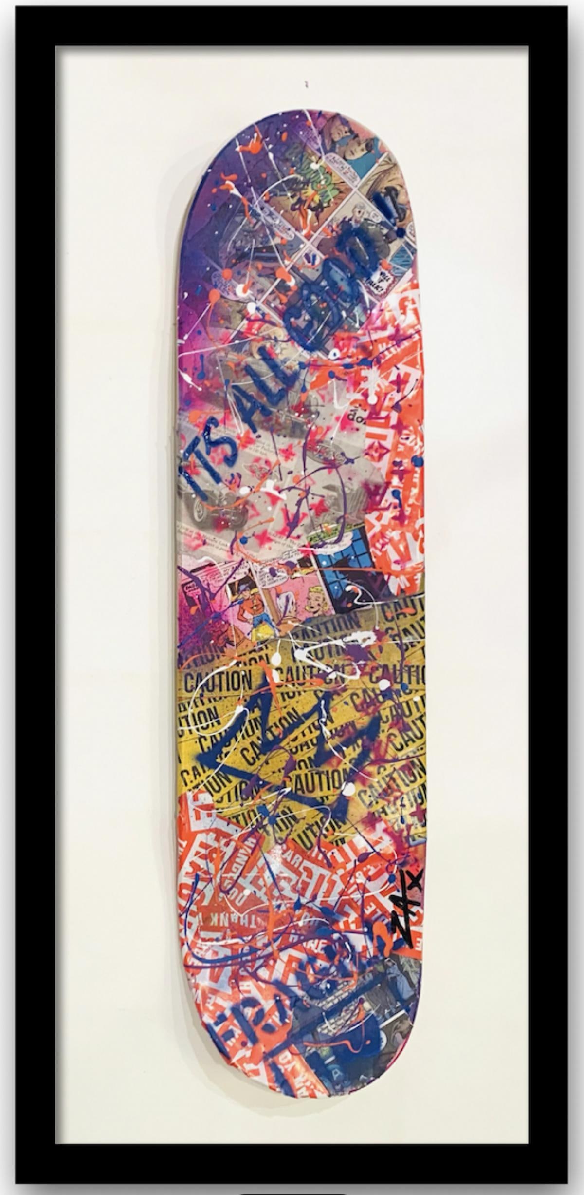 E.M. Zax- 1/1 Unique collage with acrylic paints "Its All Good!": Artist: E.M. Zax. Medium: 1/1 Unique collage with acrylic paints. Title: Its All Good!. Measures approx. 24" x 36" (framed). Signature: Hand signed. Reference#: 35504.