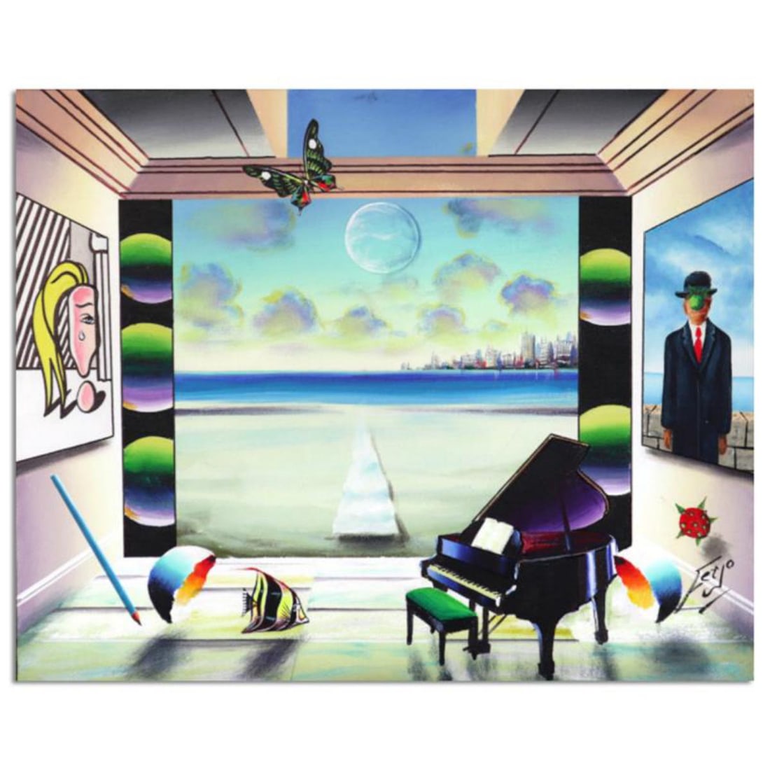 Ferjo "Music by the Bay" Hand Signed Original Painting on Canvas with Letter of Authenticity.: Music by the Bay is an original painting, oil on stretched canvas, by Ferjo. Hand signed by the artist, this piece comes with a letter of authenticity. Measures approximately 24" x 20" (image). Refere