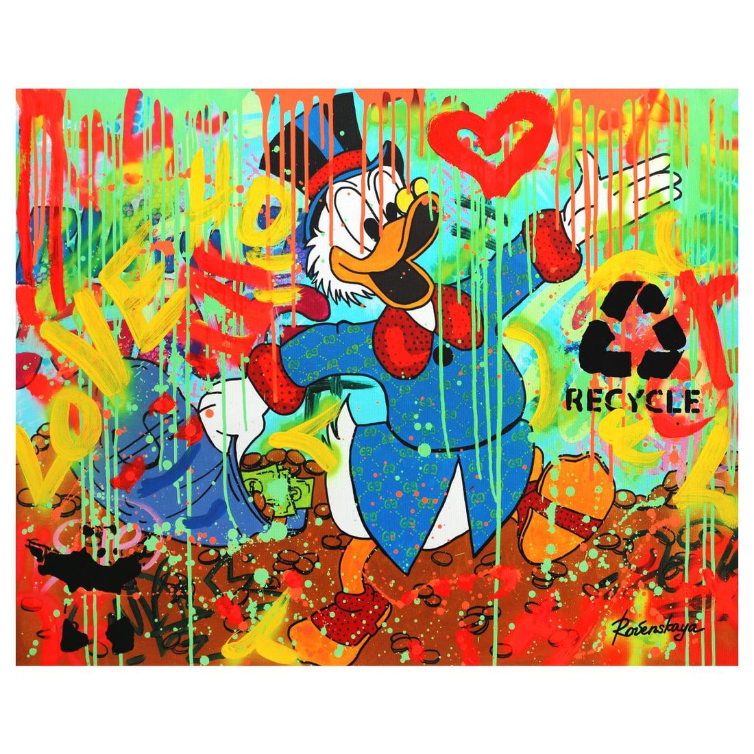 Nastya Rovenskaya- Mixed Media "Gucci Model": Artist: Nastya Rovenskaya. Medium: Mixed Media. Title: Gucci Model. Size: 24" x 30". Signature: Hand signed. Certificate of Authenticity: Is included. Reference#: 37360.