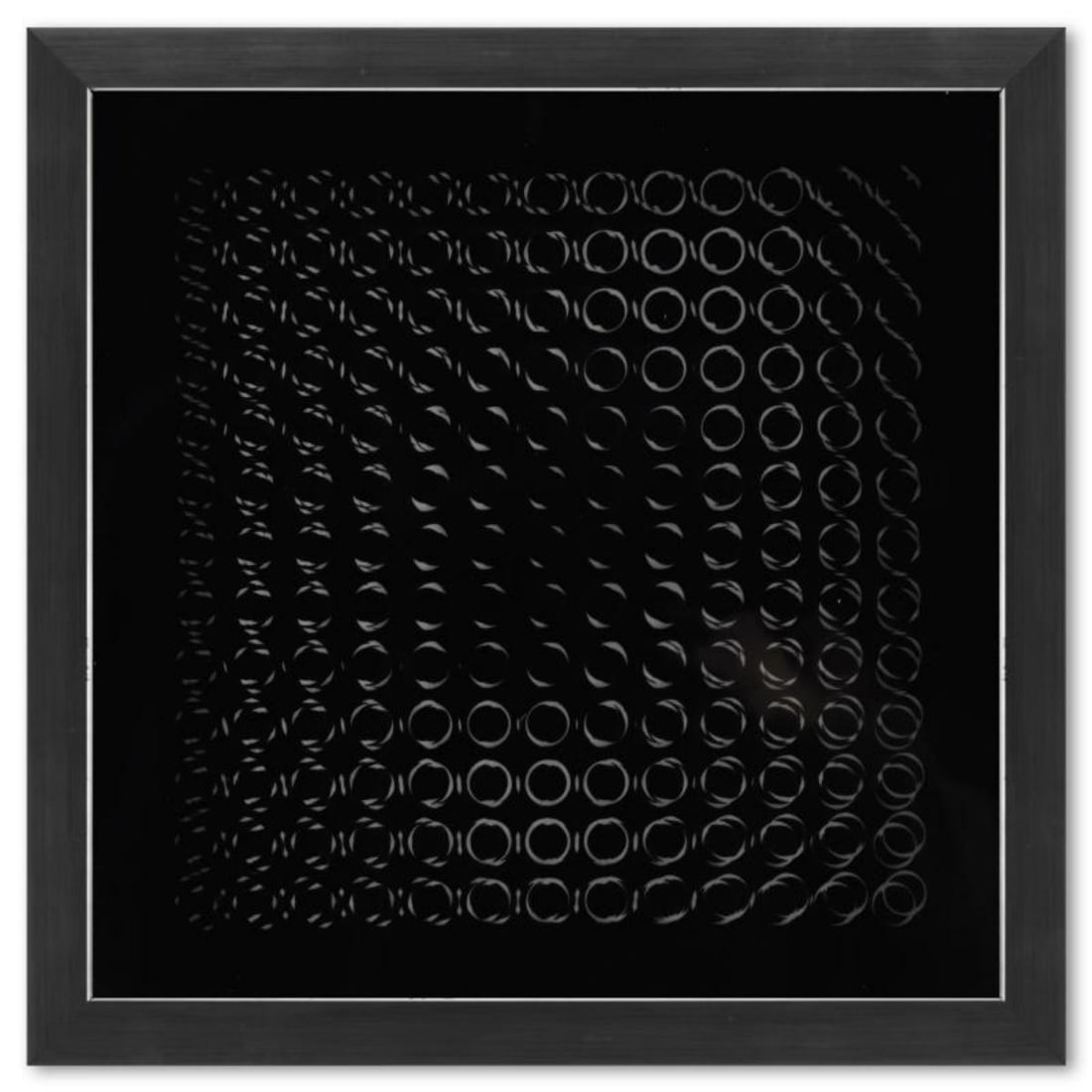 Victor Vasarely (1908-1997), "Trois Dimensions Optique de la sÃ©rie Cinetiques" Framed 1973: Trois Dimensions Optique de la sÃ©rie Cinetiques is a dimensional artwork, published in 1973, by Victor Vasarely (1908-1997). This piece comes custom framed, with a letter of authenticity and with a