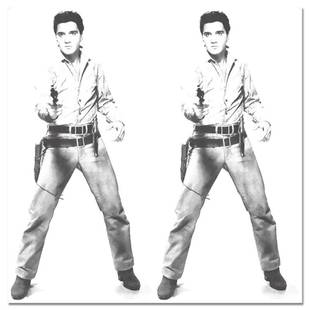 Andy Warhol "Double Elvis" Limited Edition Silk Screen Print from Sunday B Morning.: Andy Warhol, "Double Elvis" is a limited edition silk screen print on museum board from Sunday B Morning featuring the works of Andy Warhol. The piece is stamped in blue on the back with "Published by