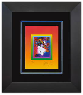 Peter Max- Original Lithograph "Blushing Beauty on Blends 2006": Artist: Peter Max. Medium: Original Lithograph. Title: Blushing Beauty on Blends 2006. Size: 12" x 10". Measures approx. 27" x 24" (framed). Signature: Hand Signed and Numbered by the artist. Certific