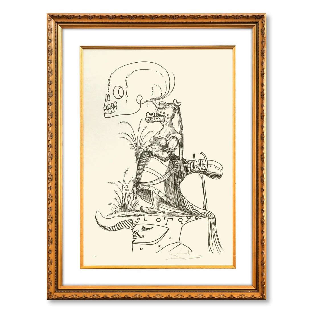 Salvador Dali- Original Lithograph from Gouache and Collage "Les Songes Drolatiques de Pantagruel": Artist: Salvador Dali. Medium: Original Lithograph from Gouache and Collage. Title: Les Songes Drolatiques de Pantagruel. Size: 30" x 21". Measures approx. 38" x 29" (framed). Signature: Hand signed a