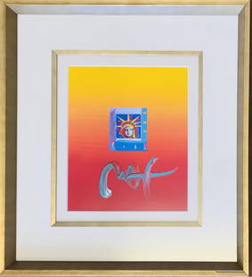 PETER MAX- Acrylic on paper with drawing on verso "Liberty": Artist: PETER MAX. Medium: Acrylic on paper with drawing on verso. Title: Liberty. Size: 9.5" x 12". Measures approx. 19" x 22" (framed). Reference#: 28578.