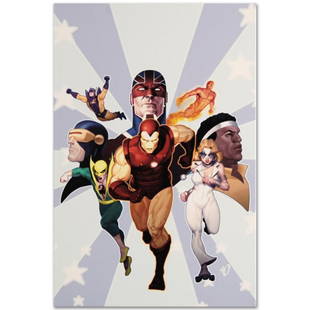 Marvel Comics "Iron Age: Omega #1" Numbered Limited Edition Giclee on Canvas by Ariel Olivetti with: A piece of comic book history, this limited edition, from original art by Ariel Olivetti, depicts Iron Man, Iron Fist, Luke Cage, Dazzler, Cyclops, Captain Britain, Yellow Jacket and Human Torch. Arie