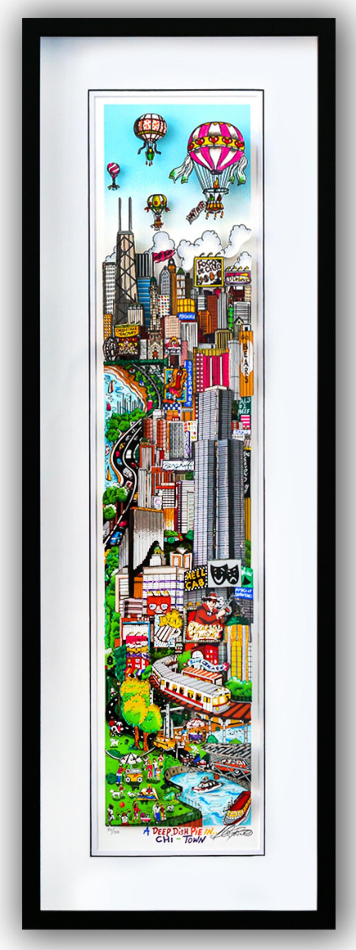 Charles Fazzino- 3D Construction Silkscreen Serigraph "A DEEP DISH PIEâ€¦IN CHI-TOWN (Black)" (1 of 3)