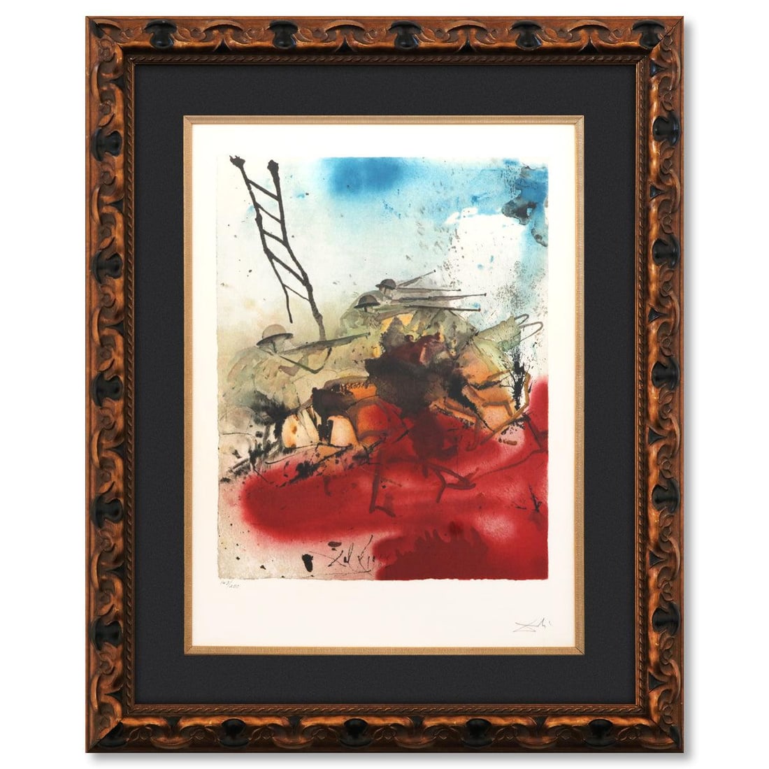 Salvador Dali- Original Lithograph "Battle for Jerusalem Hills": Artist: Salvador Dali. Medium: Original Lithograph. Title: Battle for Jerusalem Hills. Size: 24" x 17". Measures approx. 35" x 28" (framed). Signature: Signed and numbered in pencil. Certificate of Au