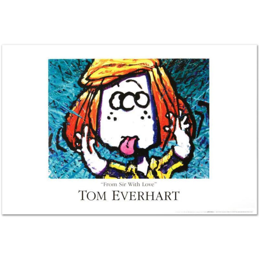 From Sir With Love Fine Art Poster by Renowned Charles Schulz Protege Tom Everhart.: From Sir With Love is a Fine Art Poster on paper, by Tom Everhart. Measures approx. 36" x 24" (with border), 22.5" x 20" (image with text). Reference#: 38999.