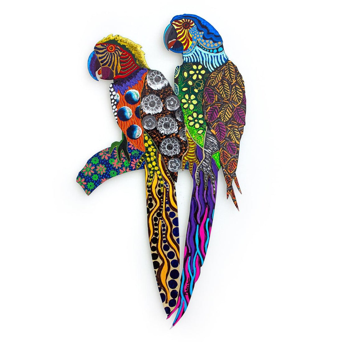 Patricia Govezensky- Original Painting on Laser Cut Steel "Two Parrots" (1 of 2)